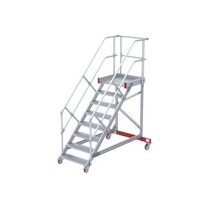 Euroline Wartungsbühne 45 Grad, 1000 mm Stufenbreite, 2 Handläufe 3 Podestgel., Stufenausführung Alu – gerieft