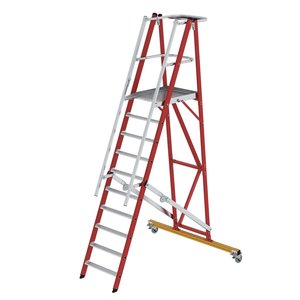 Günzburger Steigtechnik Plattformleiter GFK/Alu klappbar und fahrbar mit Aluminium-Handlauf