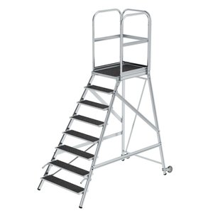 Günzburger Steigtechnik Podesttreppe einseitig begehbar mit Rollen & Griffen Korrundbesch. R13