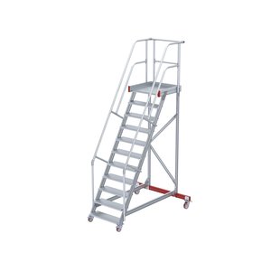 Euroline Wartungsbühne 60 Grad, 800 mm Stufenbreite, 2 Handläufe 3 Podestgel., Stufenausführung Alu – gerieft