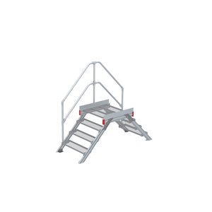 Euroline Überstieg 45 Grad, 800 mm Stufenbreite, 1 Treppen-/Podestgeländer, Stufenausführung Stahl – Gitterrost