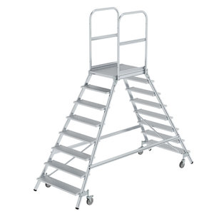 Günzburger Steigtechnik Podesttreppe beidseitig begehbar mit Federrollen Aluminium geriffelt