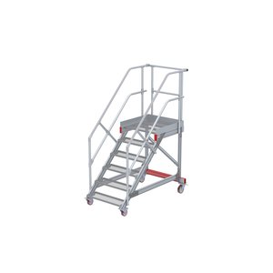 Euroline Wartungsbühne 45 Grad, 800 mm Stufenbreite, 2 Handläufe 3 Podestgel., Stufenausführung Stahl – Gitterrost 