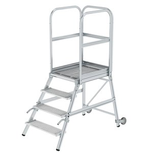 Günzburger Steigtechnik Podesttreppe eins. begehbar mit Rollen und Griffen Stahl-Gitterrost