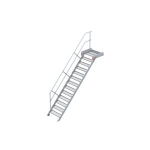 Euroline Podesttreppe 45 Grad, 800 mm Stufenbreite 1 Treppen-/Podestgeländer, Stufenausführung Stahl - Gitterrost