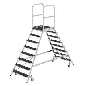 Günzburger Steigtechnik Podesttreppe beids. begehbar mit Federrolle Korundbeschichtung R13