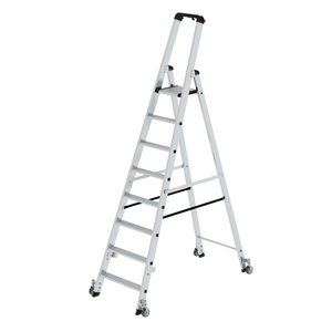 Günzburger Steigtechnik Stufen-Stehleiter einseitig begehbar mit Rollen