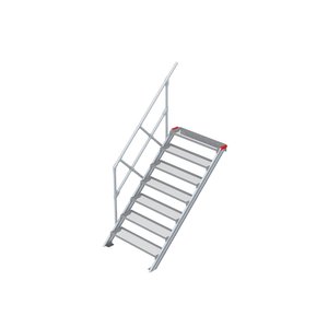 Euroline Treppe 45 Grad, 1000 mm Stufenbreite, 1 Handlauf, Stufenausführung Stahl - Gitterrost 