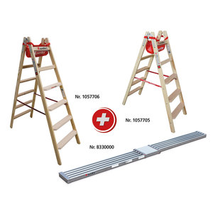 Euroline Leitern-Bühne Set ( 2x Holz-Comfort-Stufenstehleiter und 1x Vario-Alu-Bohle)