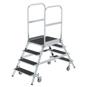 Günzburger Steigtechnik Podesttreppe beids. begehbar mit Federrolle Korundbeschichtung R13