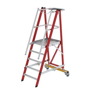 Günzburger Steigtechnik Plattformleiter GFK/Alu klappbar und fahrbar mit GFK-Handlauf