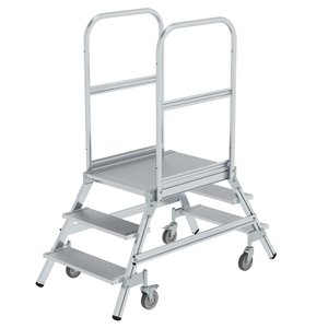 Günzburger Steigtechnik Podesttreppe beidseitig begehbar mit Federrollen Aluminium geriffelt