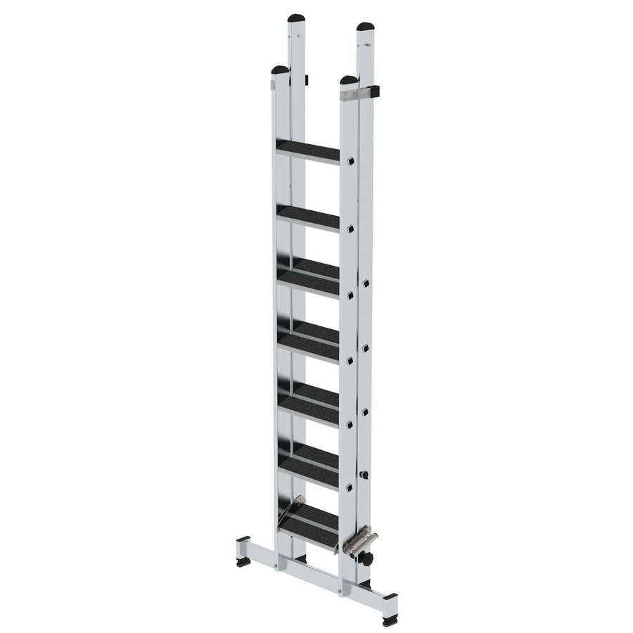 Günzburger Steigtechnik Stufen-Schiebeleiter 2-teilig mit nivello-Traverse und clip-step R 13 1x7 + 1x5