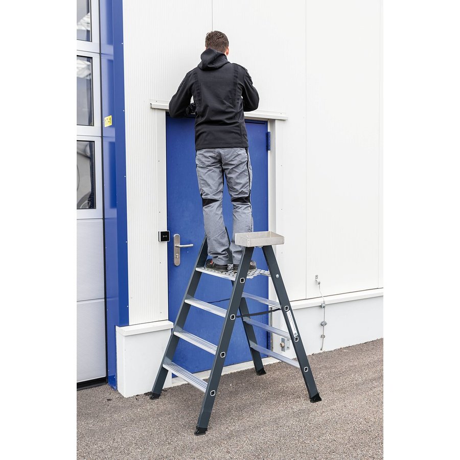 Günzburger Steigtechnik Klapptritt beidseitig begehbar RAL 7016 4 Stufen