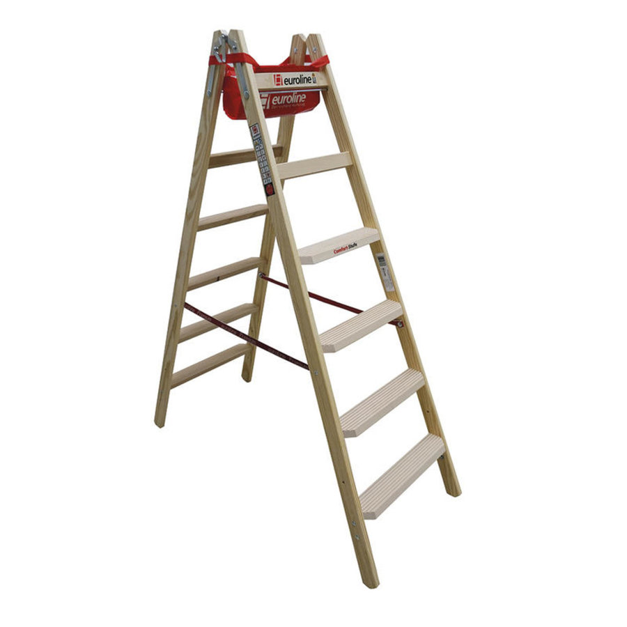 Euroline Leitern-Bühne Set ( 2x Holz-Comfort-Stufenstehleiter und 1x Vario-Alu-Bohle) AKTION TRBS 2121-2