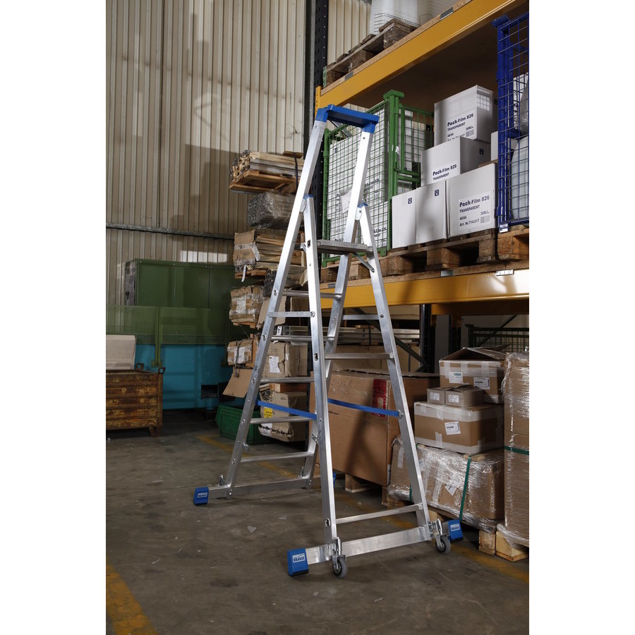 Krause STABILO Stufen-StehLeiter, fahrbar mit Traverse 1x6 Stufen