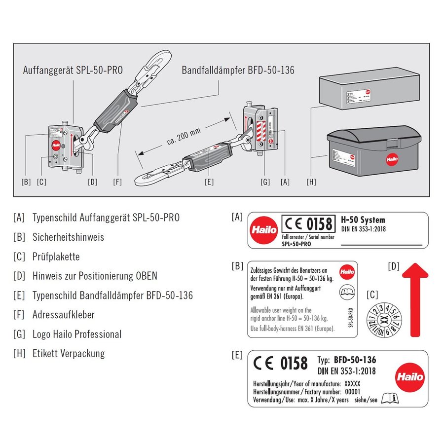 Hailo Professional Mitlaufendes Auffanggerät SPL-50-Pro mit Bandfalldämpfer BFD-50-136