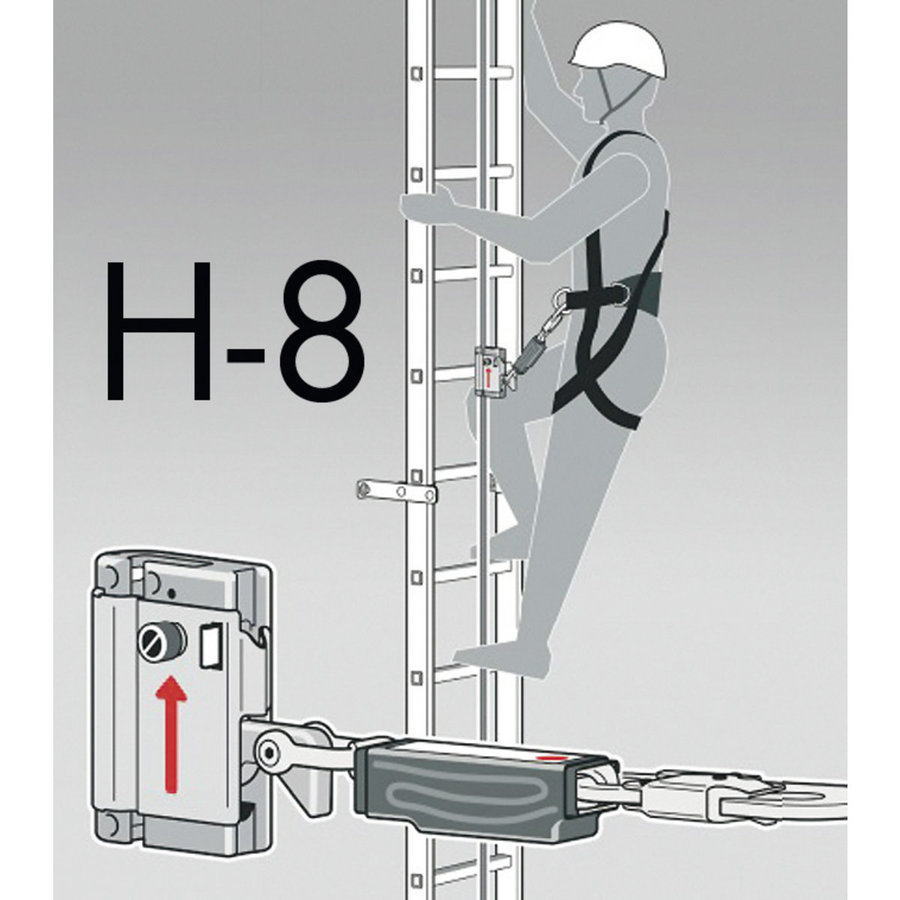 Hailo Professional Seilgeführtes mitlaufendes Auffanggerät SSL-8 R1 Mit Bandfalldämpfer BFD-50/8-1 und Toolbox