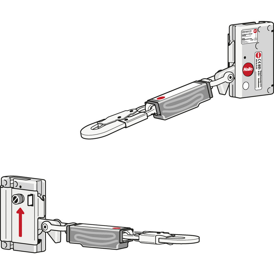 Hailo Professional Seilgeführtes mitlaufendes Auffanggerät SSL-8 R1 Mit Bandfalldämpfer BFD-50/8-1 und Toolbox