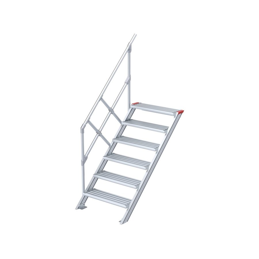 Euroline Treppe 45 Grad, 600 mm Stufenbreite, 1 Handlauf,  Stufenausführung Alu – gerieft 6 Stufen
