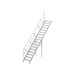 Euroline Treppe 45 Grad, 600mm Stufenbreite, 1 Handlauf,  Stufenausführung Alu – gerieft