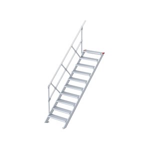 Euroline Treppe 45 Grad, 800 mm Stufenbreite, 1 Handlauf, Stufenausführung Alu – gerieft