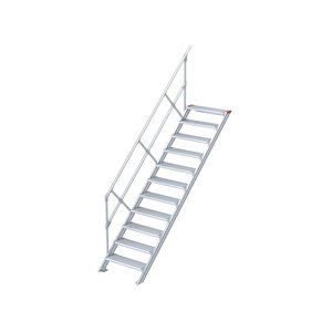 Euroline Treppe 45 Grad, 800 mm Stufenbreite, 1 Handlauf, Stufenausführung Alu – gerieft