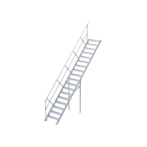 Euroline Treppe 45 Grad, 800 mm Stufenbreite, 1 Handlauf, Stufenausführung Alu – gerieft