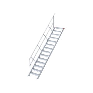 Euroline Treppe 45 Grad, 1000 mm Stufenbreite, 1 Handlauf, Stufenausführung Alu – gerieft