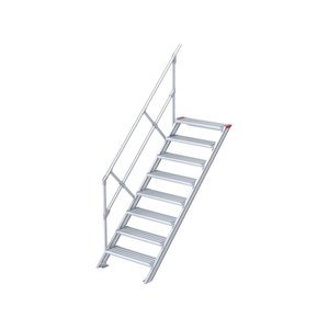 Euroline Treppe 45 Grad, 1000 mm Stufenbreite, 1 Handlauf, Stufenausführung Alu – gerieft