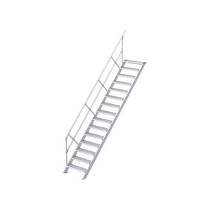 Euroline Treppe 45 Grad, 1000 mm Stufenbreite, 1 Handlauf, Stufenausführung Alu – gerieft