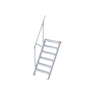 Euroline Treppe 60 Grad, 1000 mm Stufenbreite, 1 Handlauf, Stufenausführung Alu – gerieft