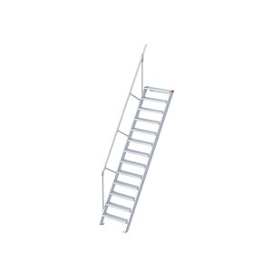 Euroline Treppe 60 Grad, 1000 mm Stufenbreite, 1 Handlauf, Stufenausführung Alu – gerieft