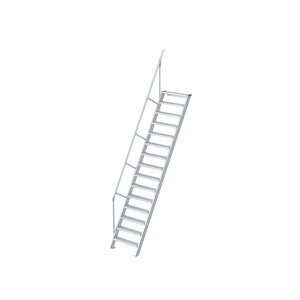 Euroline Treppe 60 Grad, 1000 mm Stufenbreite, 1 Handlauf, Stufenausführung Alu – gerieft