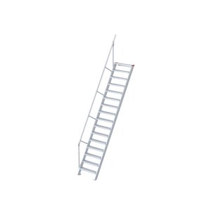 Euroline Treppe 60 Grad, 1000 mm Stufenbreite, 1 Handlauf, Stufenausführung Alu – gerieft