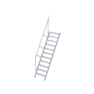 Euroline Treppe 60 Grad, 1000 mm Stufenbreite, 1 Handlauf, Stufenausführung Alu – gerieft