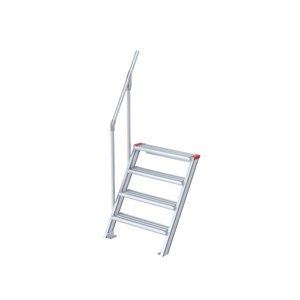 Euroline Treppe 60 Grad, 800 mm Stufenbreite, 1 Handlauf, Stufenausführung Alu – gerieft