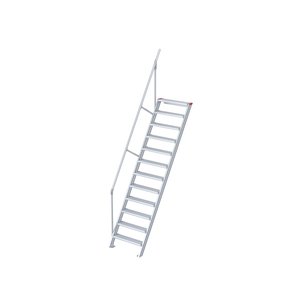 Euroline Treppe 60 Grad, 800 mm Stufenbreite, 1 Handlauf, Stufenausführung Alu – gerieft