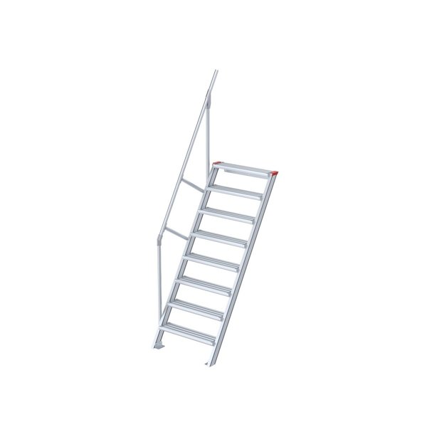 Euroline Treppe 60 Grad, 800 mm Stufenbreite, 1 Handlauf, Stufenausführung Alu – gerieft 8 Stufen