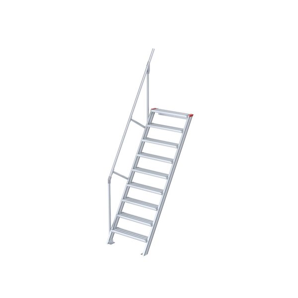 Euroline Treppe 60 Grad, 800 mm Stufenbreite, 1 Handlauf, Stufenausführung Alu – gerieft 9 Stufen