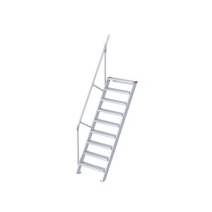 Euroline Treppe 60 Grad, 800 mm Stufenbreite, 1 Handlauf, Stufenausführung Alu – gerieft
