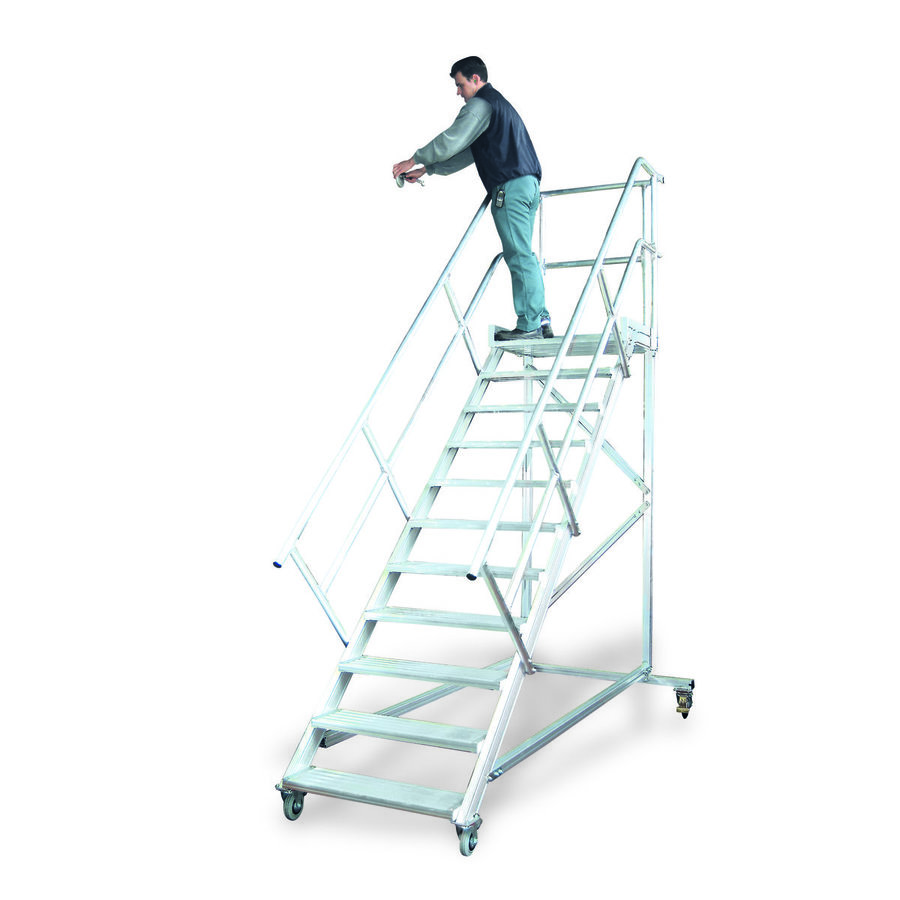 Euroline Wartungsbühne 60 Grad, 800 mm Stufenbreite, 2 Handläufe 3 Podestgel., Stufenausführung Alu – gerieft 11 Stufen