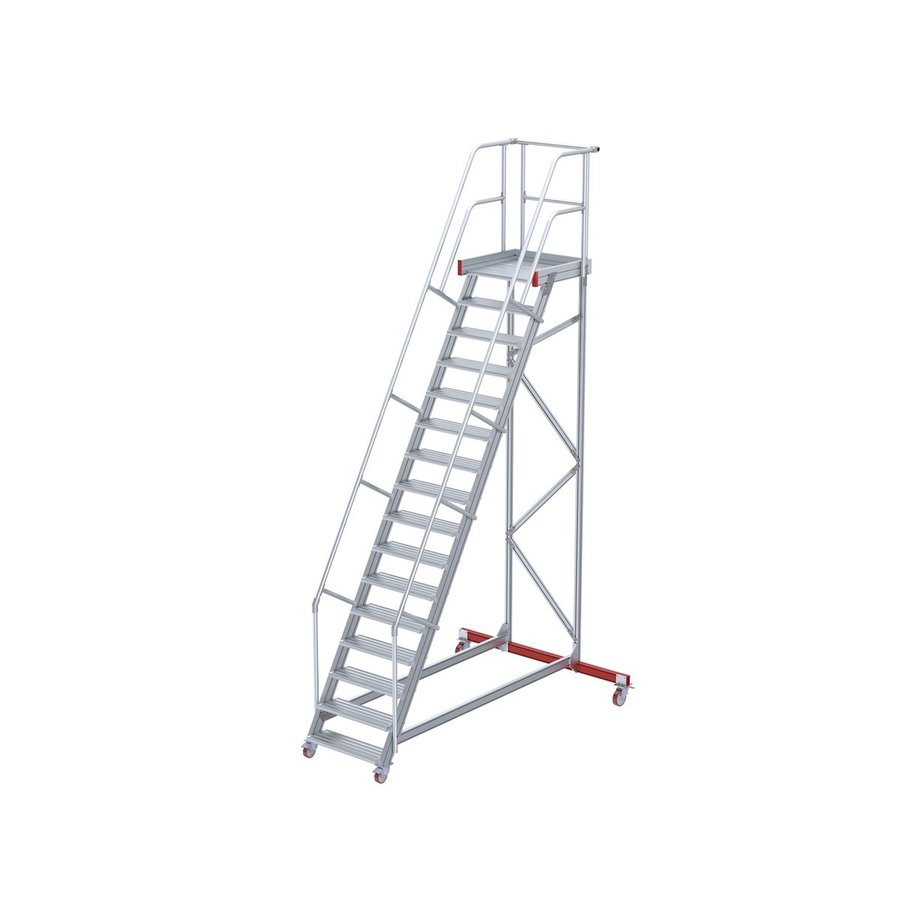 Euroline Wartungsbühne 60 Grad, 800 mm Stufenbreite, 2 Handläufe 3 Podestgel., Stufenausführung Alu – gerieft 16 Stufen