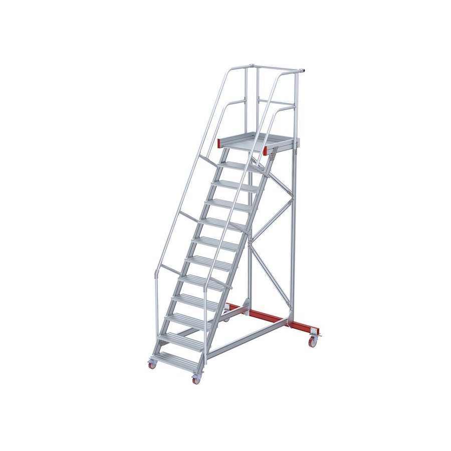 Euroline Wartungsbühne 60 Grad, 1000 mm Stufenbreite, 2 Handläufe 3 Podestgel., Stufenausführung Alu – gerieft 13 Stufen