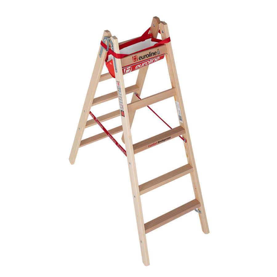 Euroline Holz-Sprossenleiter Nr. 10504 2x5 mit Comfort-Breitsprosse und Eimerhaken