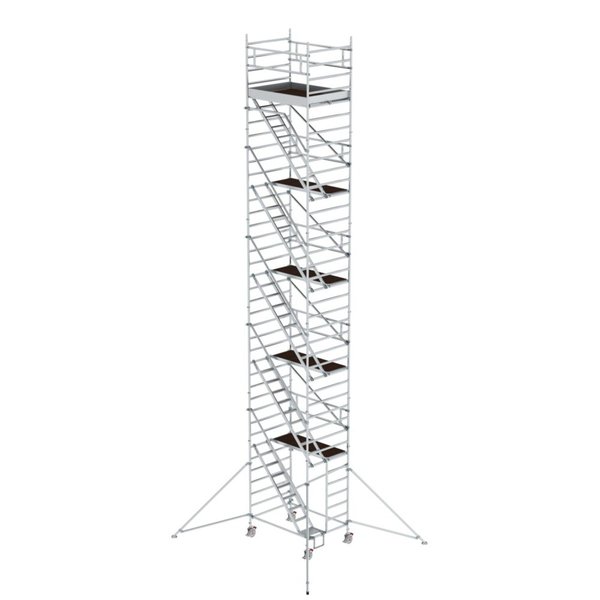 Günzburger Steigtechnik Rollgerüst 1,35 x 1,80 m mit Schrägaufstiegen & Ausleger Plattformhöhe 10,35 m