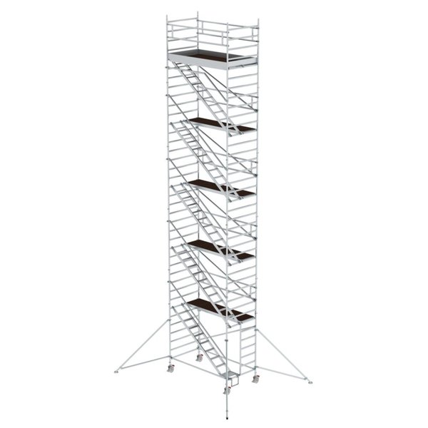 Günzburger Steigtechnik Rollgerüst 1,35 x 2,45 m mit Schrägaufstiegen & Ausleger Plattformhöhe 10,35 m