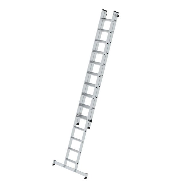 Günzburger Steigtechnik Stufen-Schiebeleiter 2-teilig mit nivello®-Traverse 1x14 + 1x10 Stufen