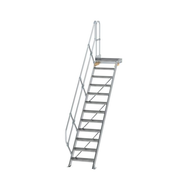 Günzburger Steigtechnik Treppe mit Plattform 45° Stufenbreite 600 mm 12 Stufen Aluminium geriffelt