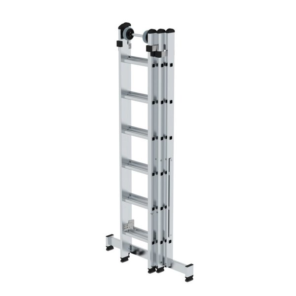 Günzburger Steigtechnik Sprossen-Mehrzweckleiter 3-teilig mit nivello®-Traverse und Wandlaufrollen 3x6 Sprossen